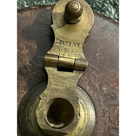 Antique Chesterman Leather Cased Measurer with Brass Handle Cloth Tape - Picture 6 of 10
